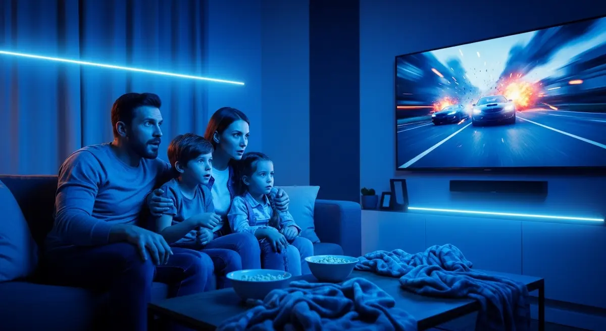Família feliz assistindo ao melhor IPTV em 4K
